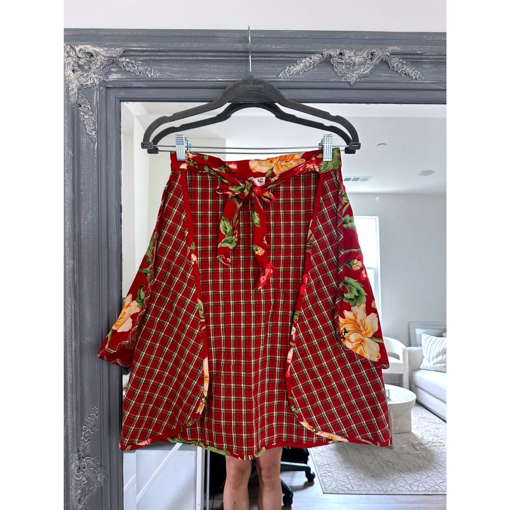 Vintage April Cornell Waist Wrap Skirt Apron Floral Plaid Cotton Cottagecore - Picture 3 of 5